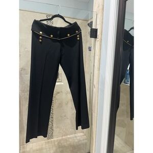 Vintage Cache Black Gold Wide Leg Flare Sailor Button Pants Sz 8 Y2K Dress Pants